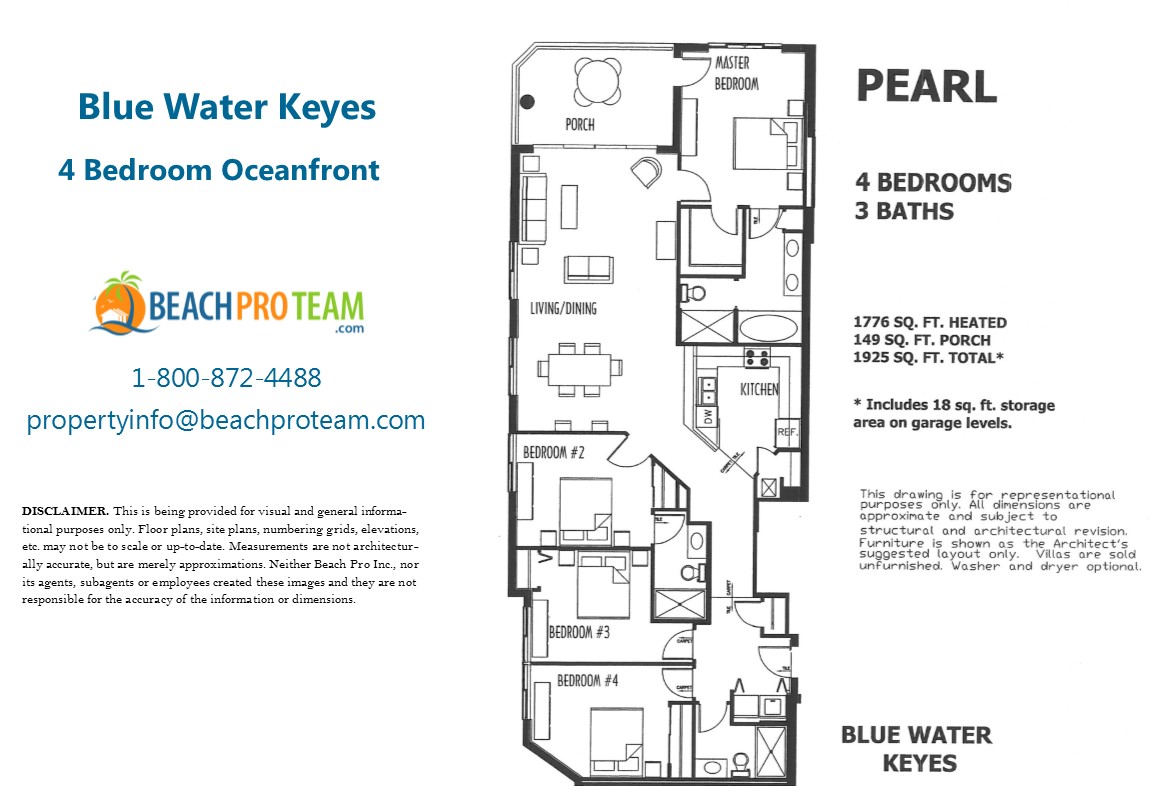 Blue Water Keyes Pearl Floor Plan - 4 Bedroom Oceanfront